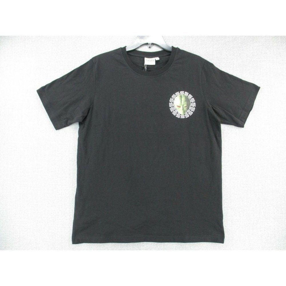 SSS World Corp Shirt Mens Large Black Alien Print Short Sleeve Crew Neck NEW